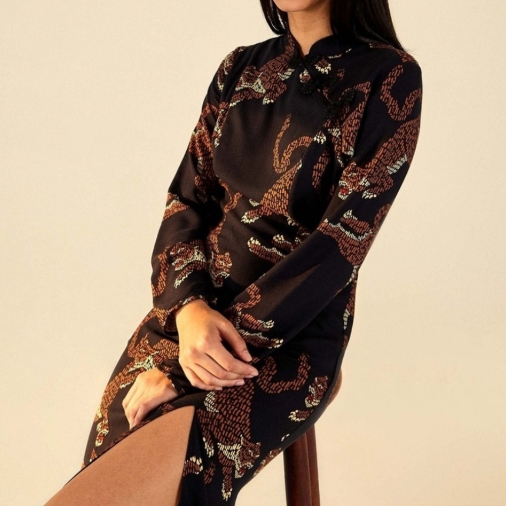 Farm Rio Black Tiger Print Dress Size XS